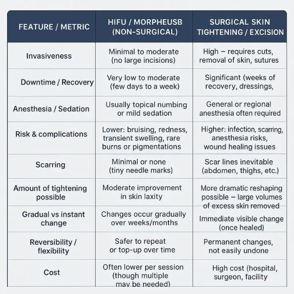 A table showing the benefits of Lipo Sculpt Broxburn treatments to combat loose skin.